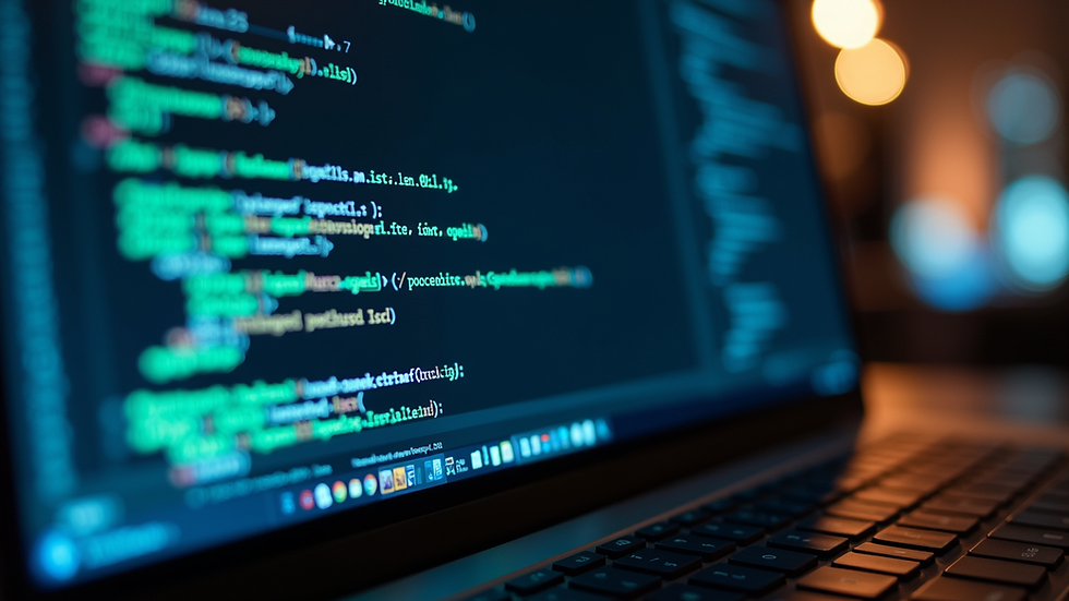 Close-up view of a laptop screen displaying code and cybersecurity tools during a hacking simulation