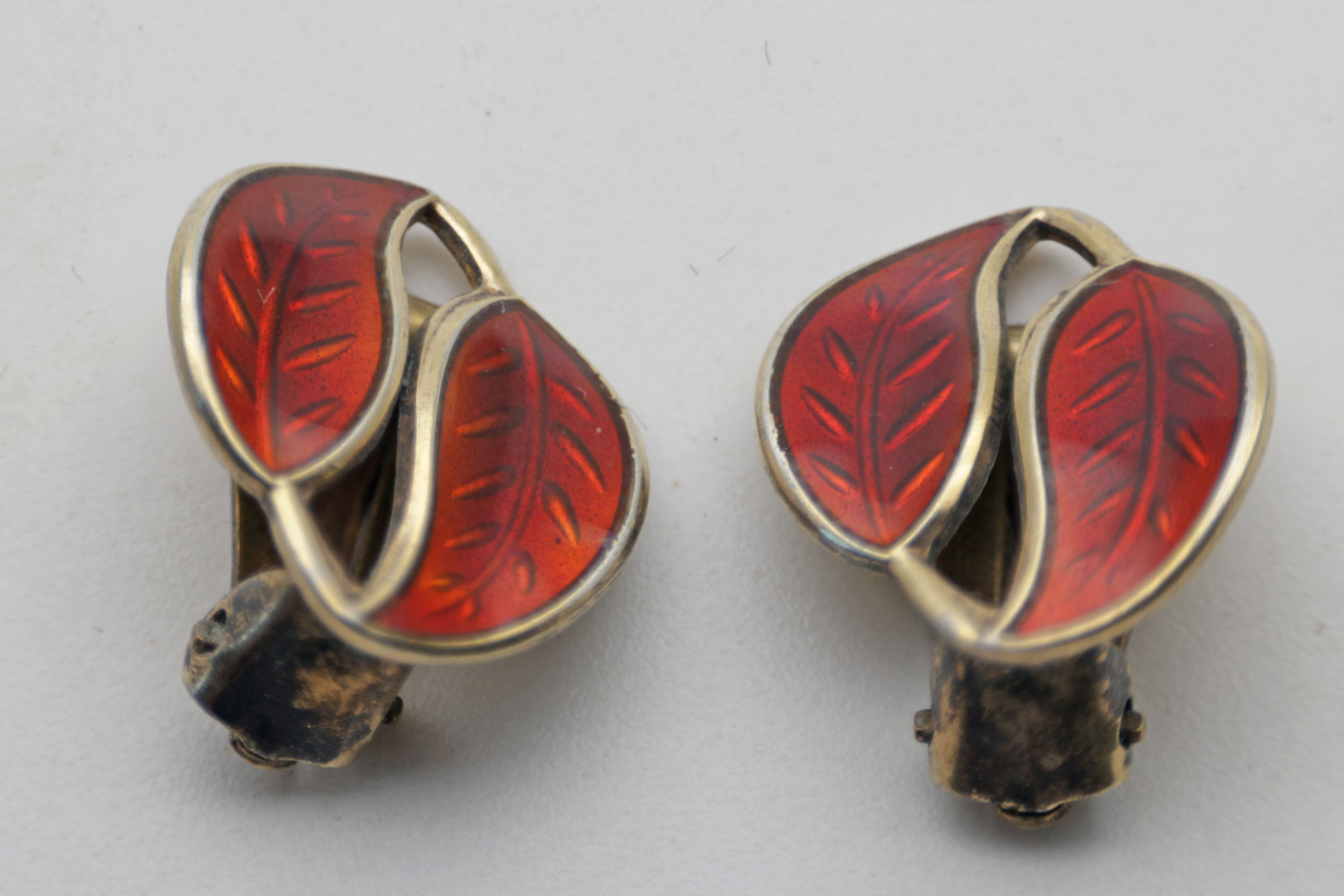 Vintage David Andersen silver and red enamel earrings