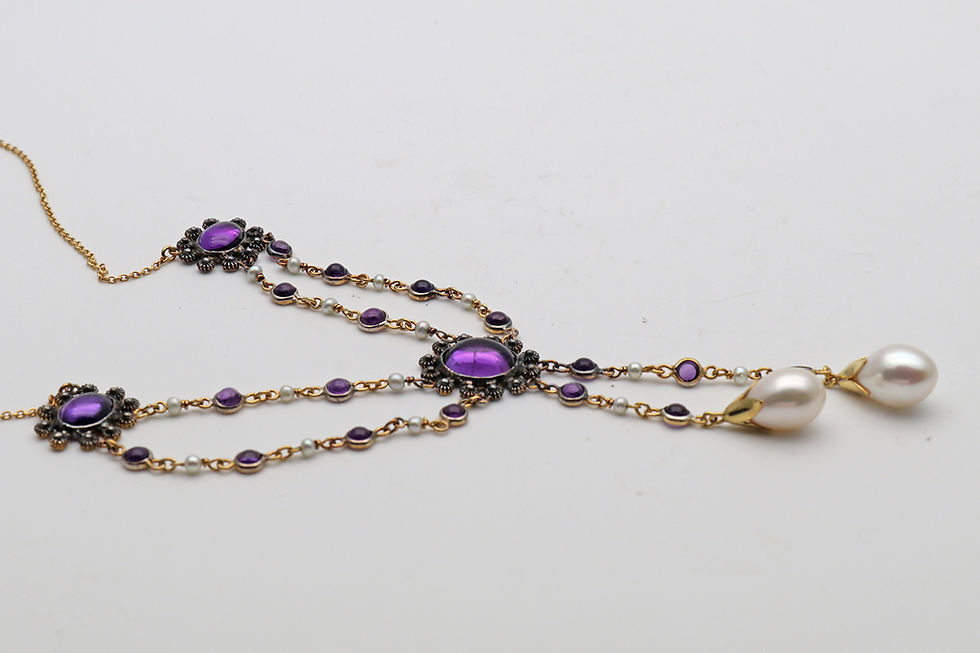Thumbnail: Amethyst, cultured and seed pearl necklace