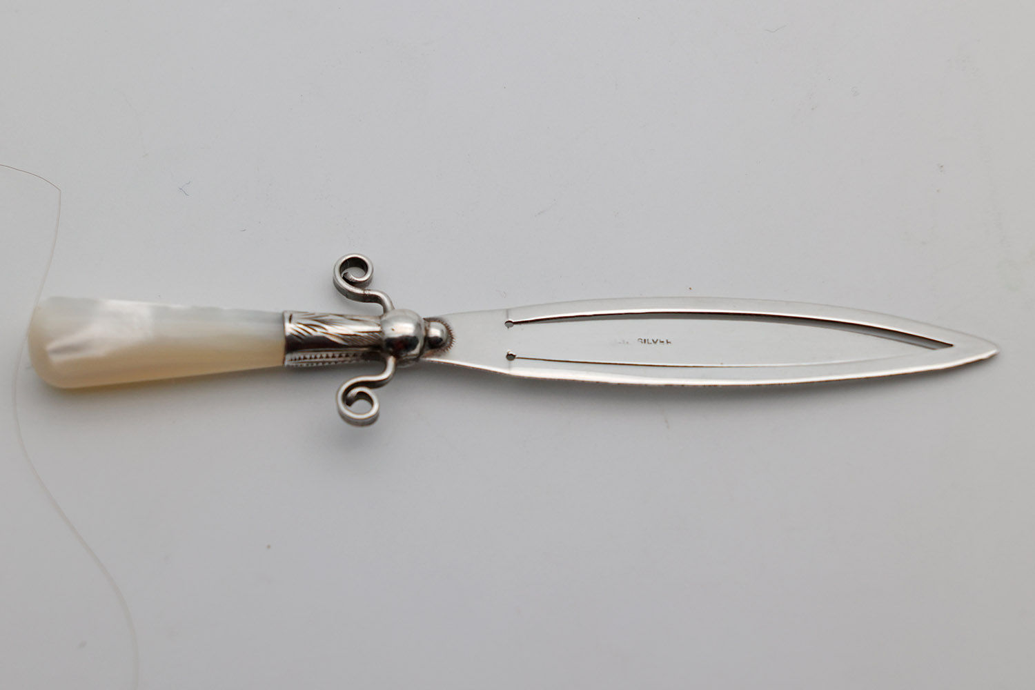 Rare silver and mother of pearl bookmark in the form of a dagger