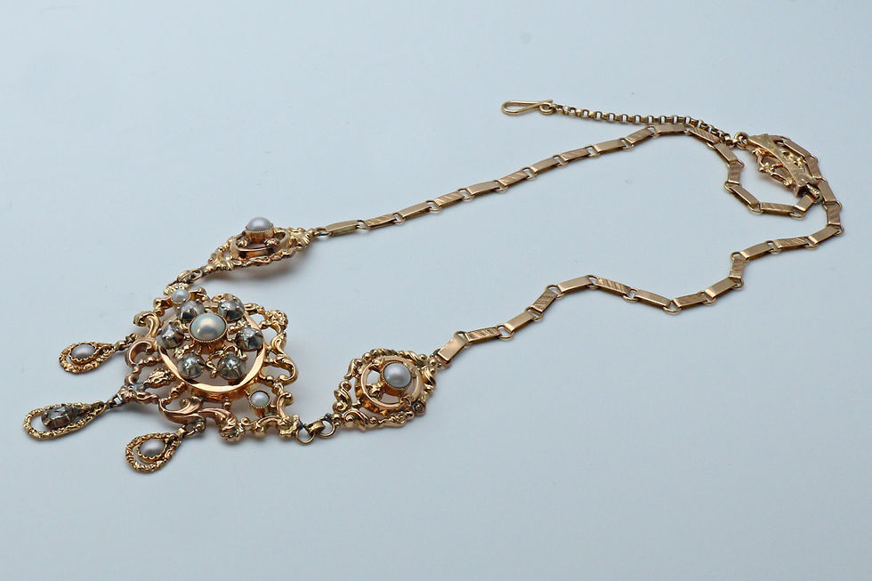 Thumbnail: Georgian gold, diamond and pearl necklace