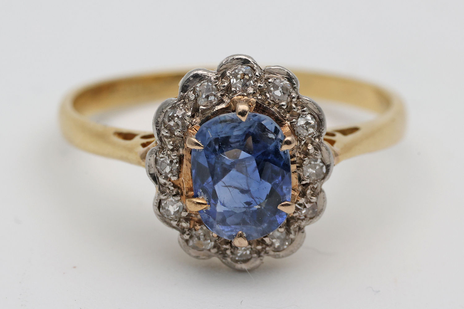 Mid 20th Century 18ct gold sapphire and diamond cluster ring