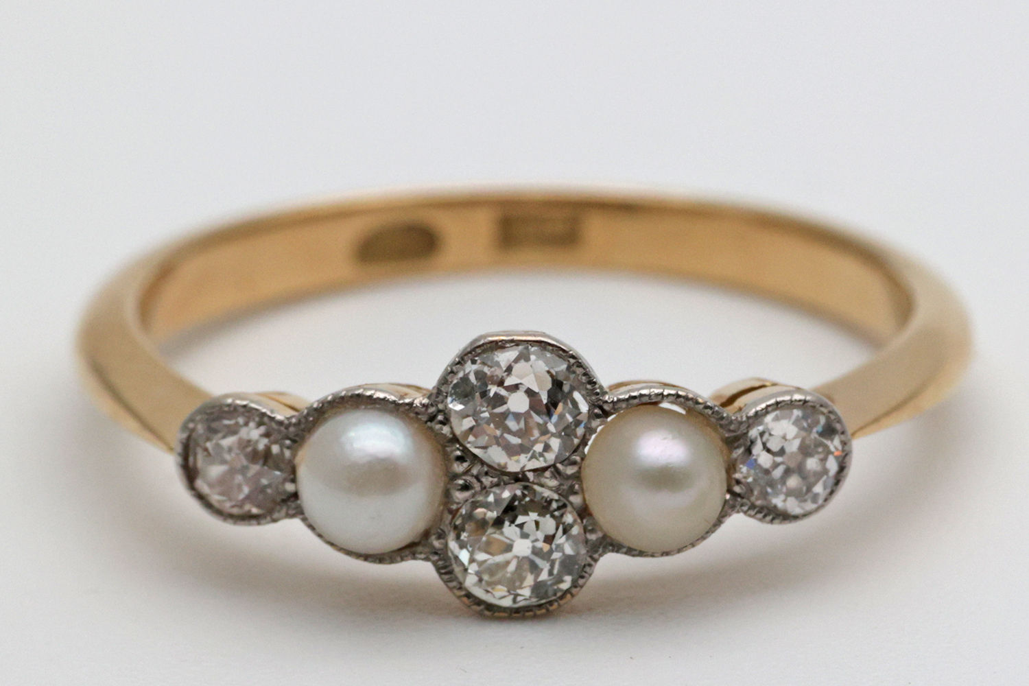 Edwardian 18ct gold diamond and pearl dress ring