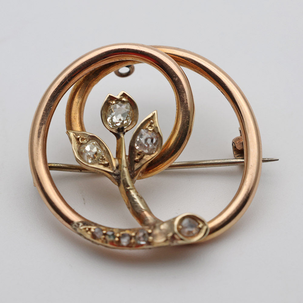 Art Nouveau gold and diamond brooch