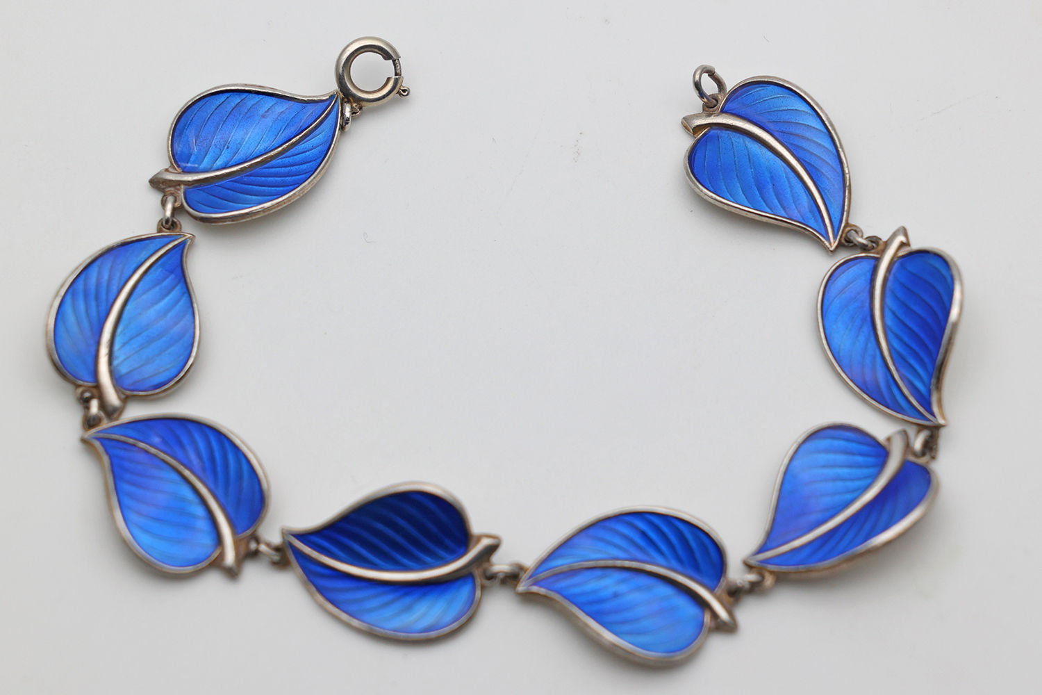 Norwegian silver and enamel leaf bracelet