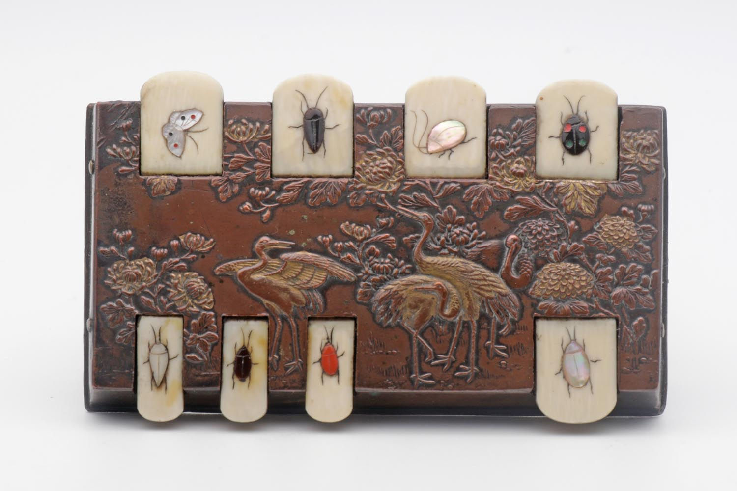 Japanese bronze shibayama whist marker