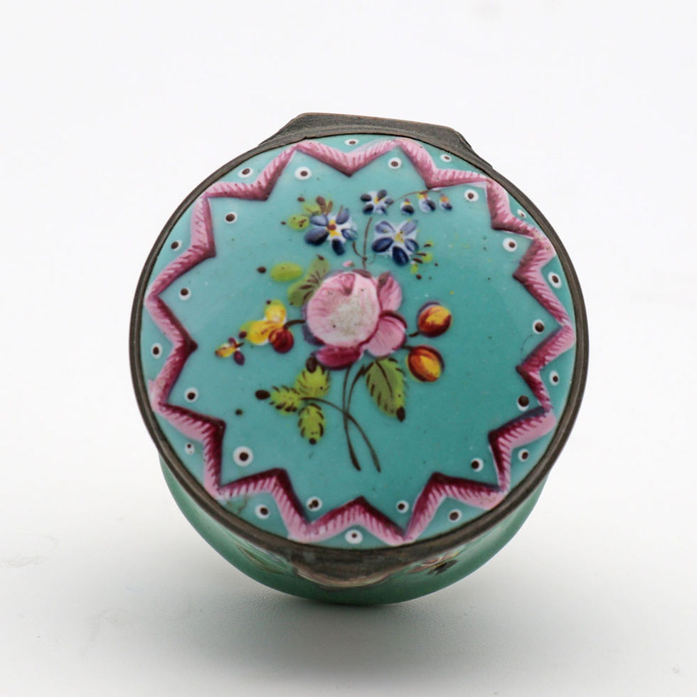 Thumbnail: Rare 18th Century Battersea and Bilston Enamel Patch Pot