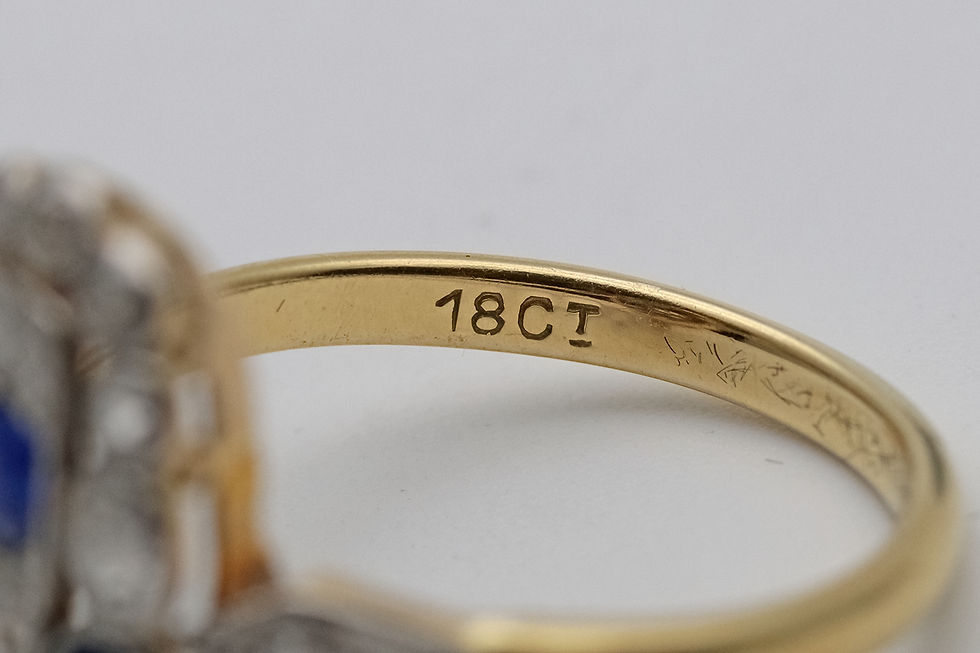 Thumbnail: Art Deco 18ct gold dress ring set with diamonds and sapphires