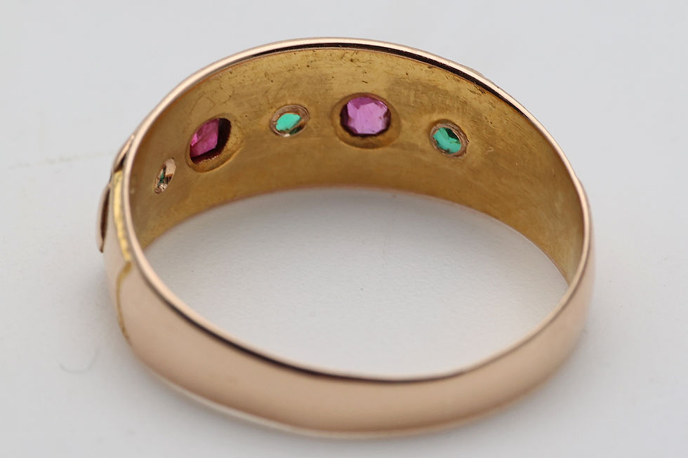 Thumbnail: Victorian 15ct gold ring set with rubies and emeralds