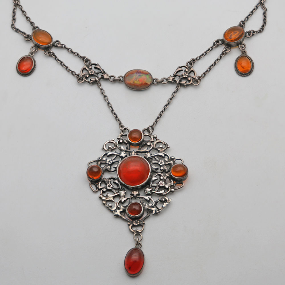 Arts & Crafts silver fire opal necklace attr. Edward Spencer Edward Spencer