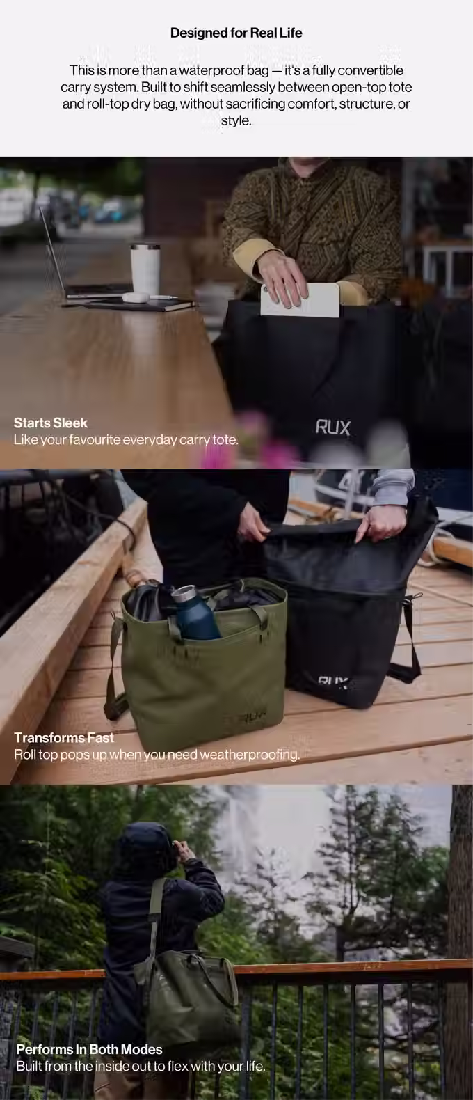 Case Study: RUX Waterproof Tote Bag: Rainproof. Rugged. Always Ready.