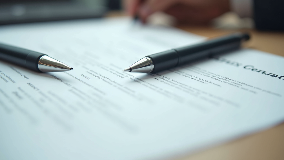 Eye-level view of a contract document with a pen on top