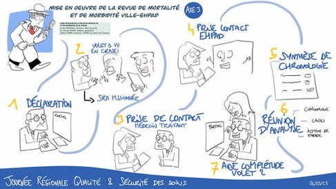 Synthèse visuelle sur le retour d'expérience RETEX en santé mise en oeuvre de la revue de mortalité et de morbidité ville-ehpad