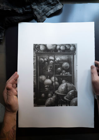 Globes, walnut ink