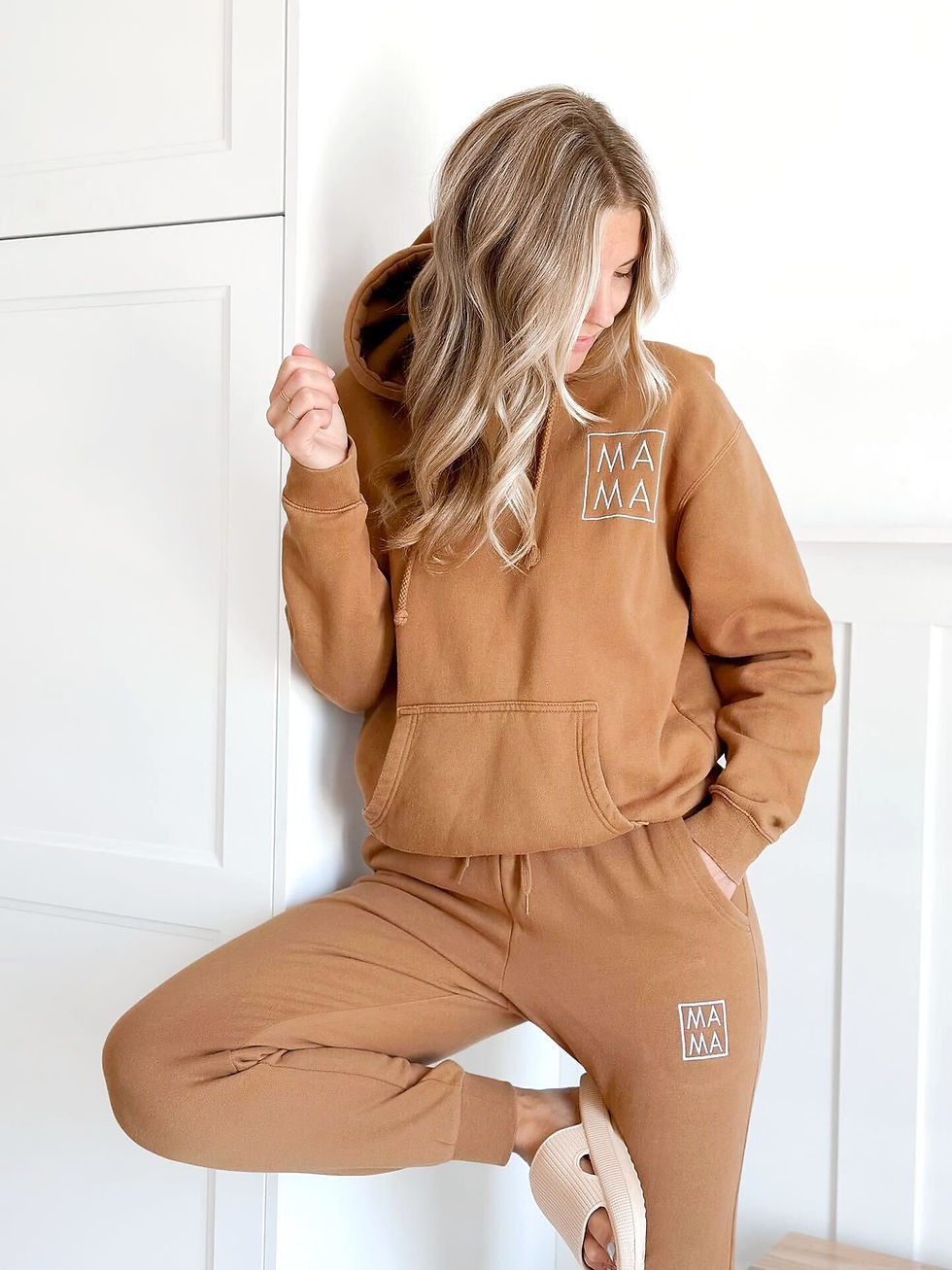 Thumbnail: Woman wearing matching set of Mama Campfire Jogger and Hoodie