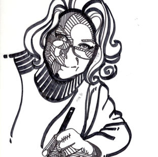hand drawn sharpie illustration of people's faces, modern portraiture using fine lines and artistic shading in black and white marker strokes