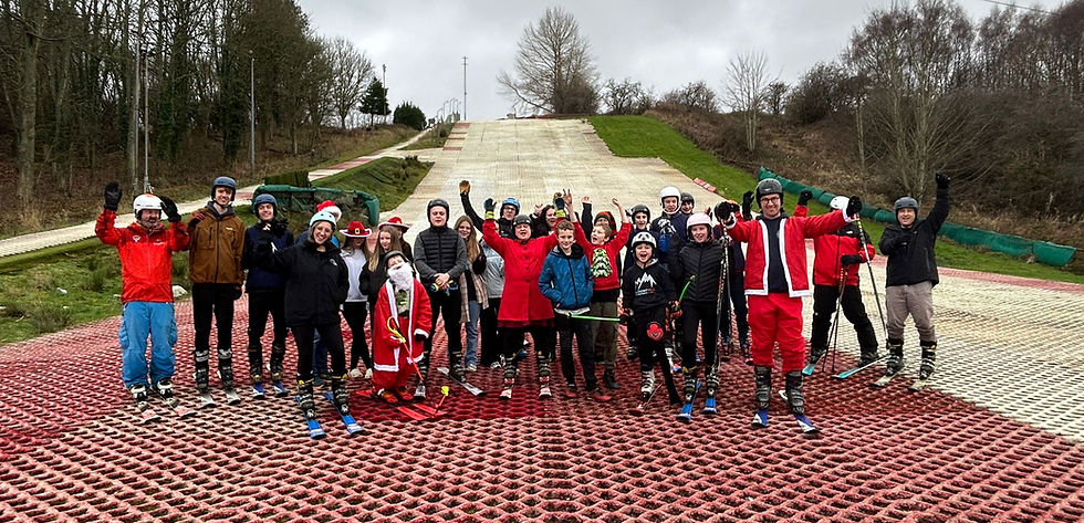 People celebrating on ski slope