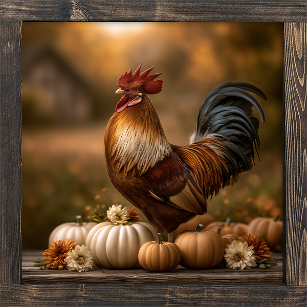 Rooster on Pumpkin Duty