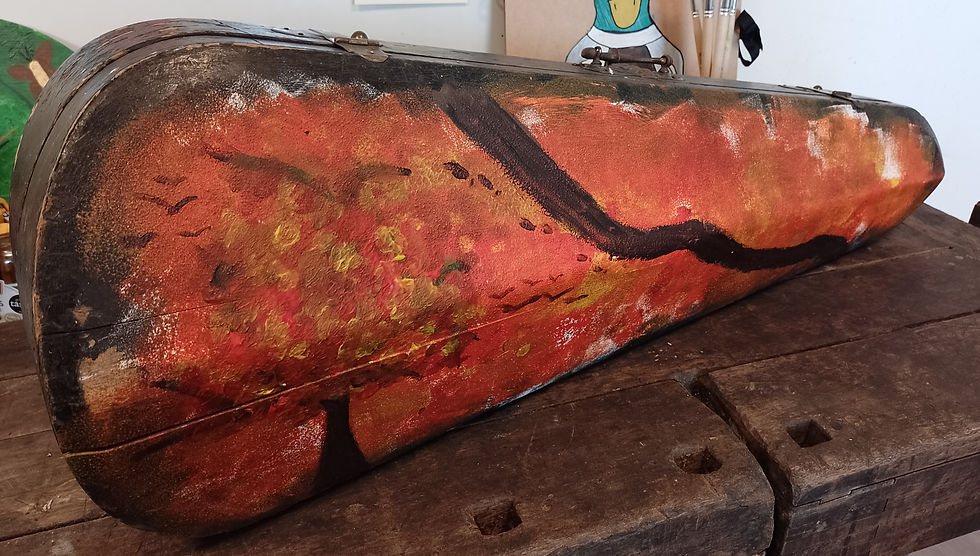 Violin case painted with autumnal colours