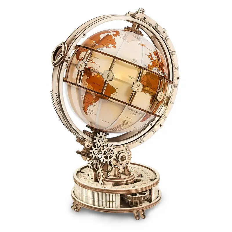 🌍✨ Globo Luminoso em Madeira - Quebra-Cabeça 3D DIY - Frete Grátis