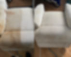 Antes y después de un sofá tras la limpieza profesional de FONS I FORA, recuperando su aspecto original.