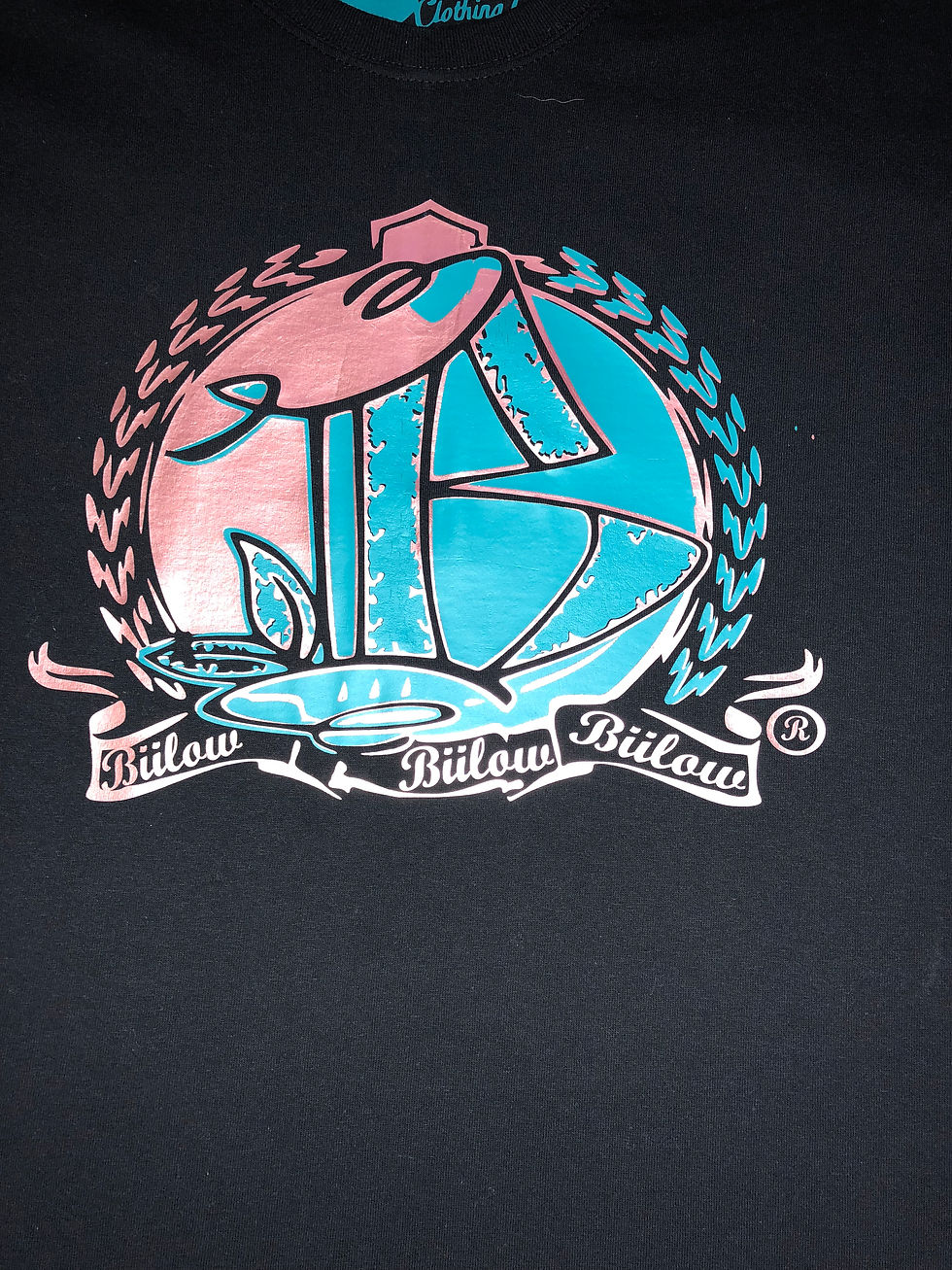 Men's XXL Black Shirt with 2 Toned Turquoise Blue Metallic Silver Print