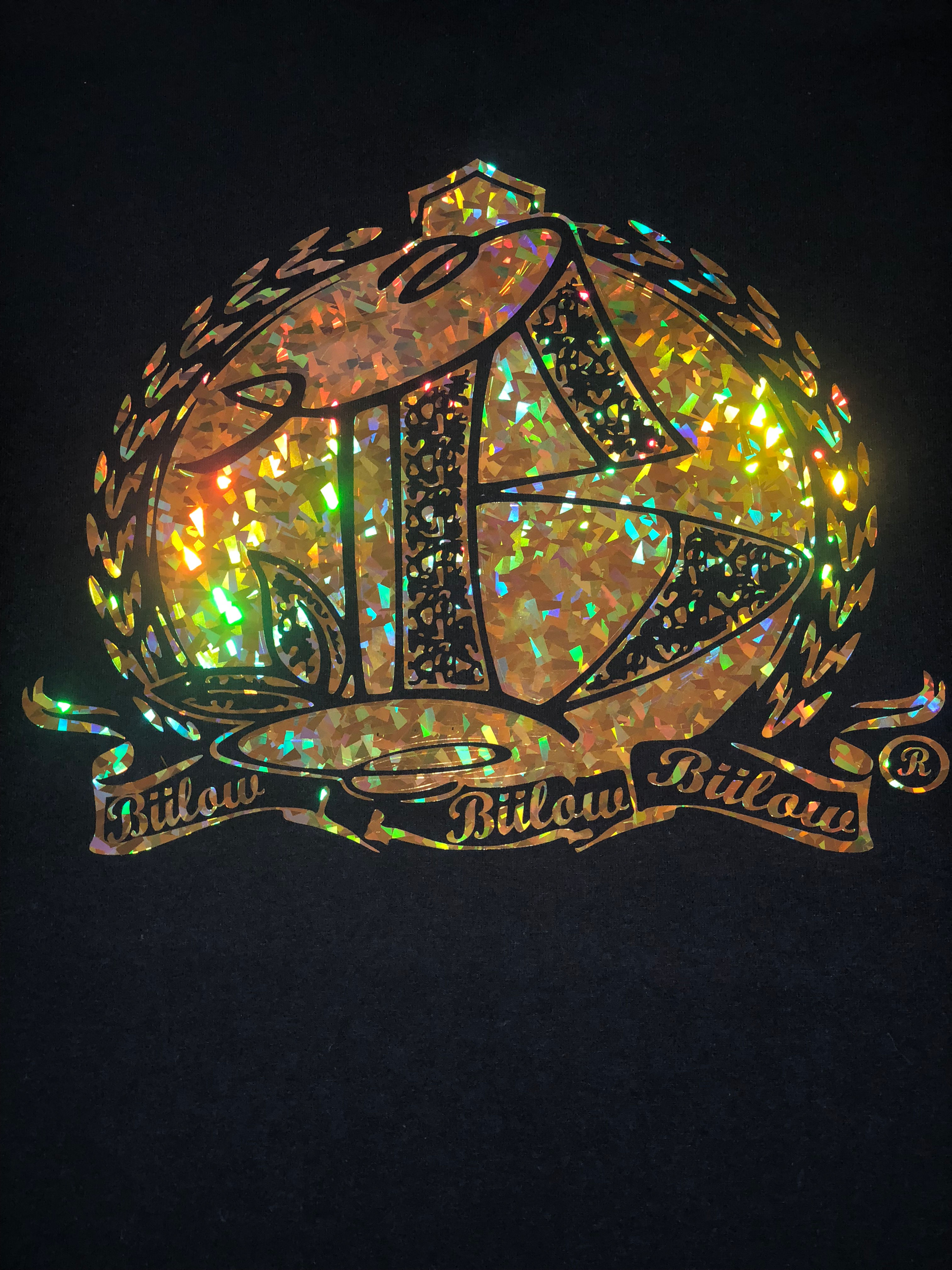 Men's Medium Black Polo Shirt with Holographic Gold Print