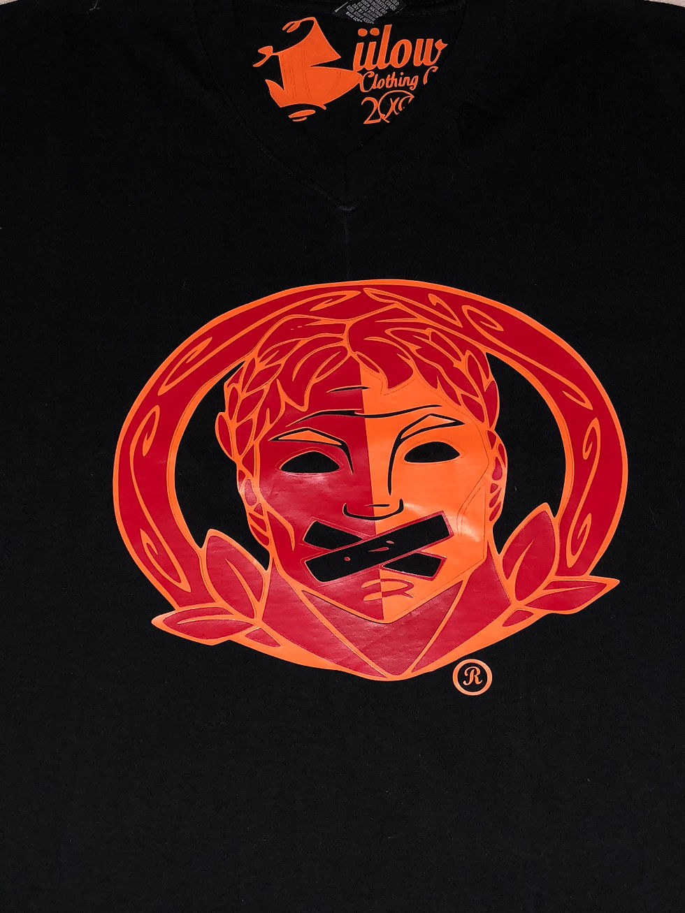 Men's 4XL Black Shirt with 2 Tone Red & Orange Print