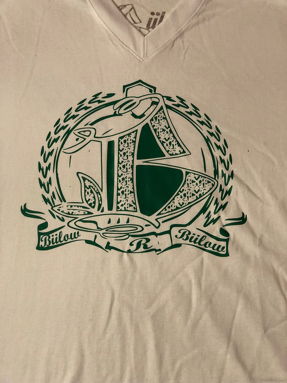 Men's Large White Shirt with Green Print