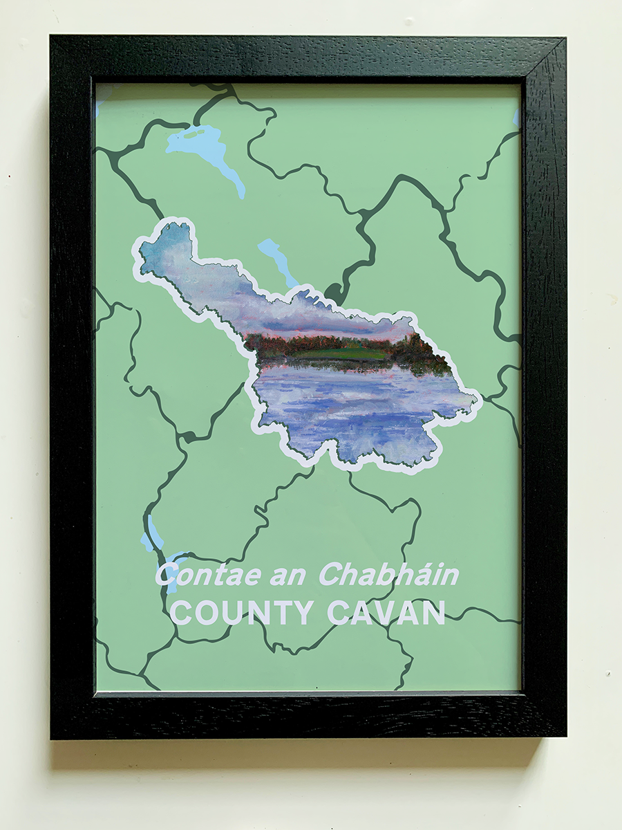 Thumbnail: County Cavan Map Art Print ft. Lakes of Cavan (A4)