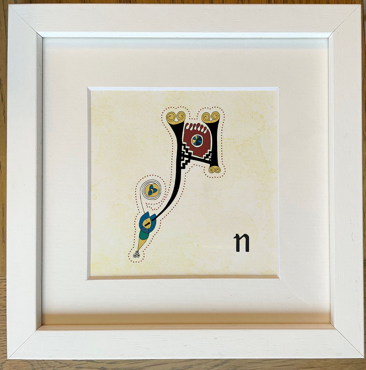 Celtic Illuminated Letter – N (Framed 6x6”) (1) - Book of Kells