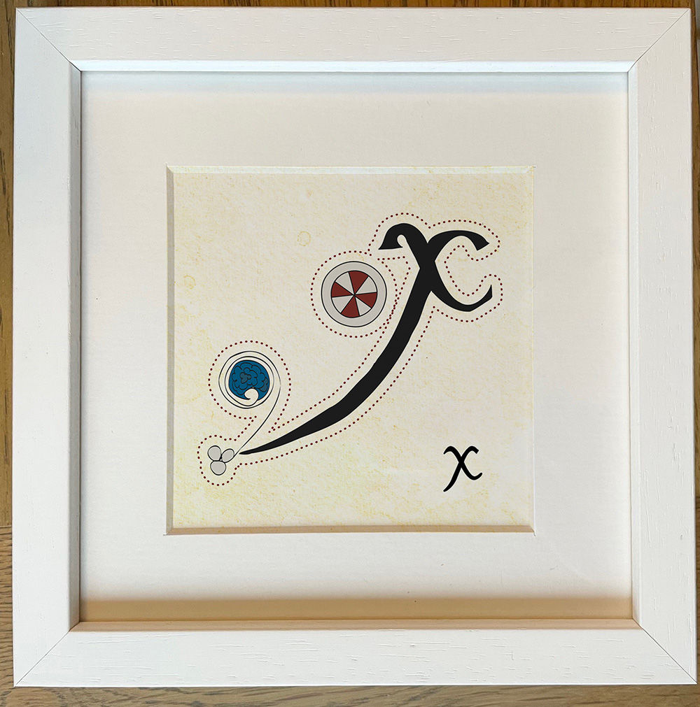 Celtic Illuminated Letter – X (Framed 6x6”)  Inspired by the Book of Kell