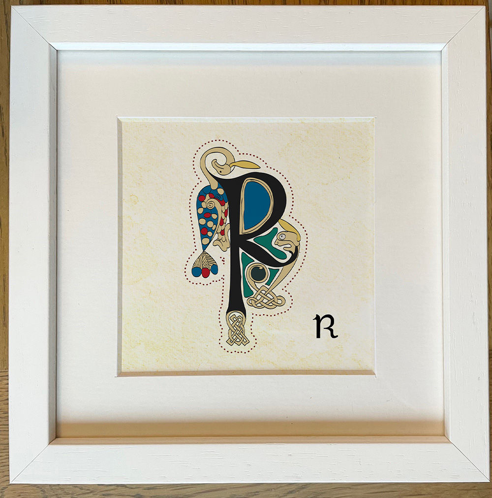 Celtic Illuminated Letter – R (Framed 6x6”) (2) - Book of Kells