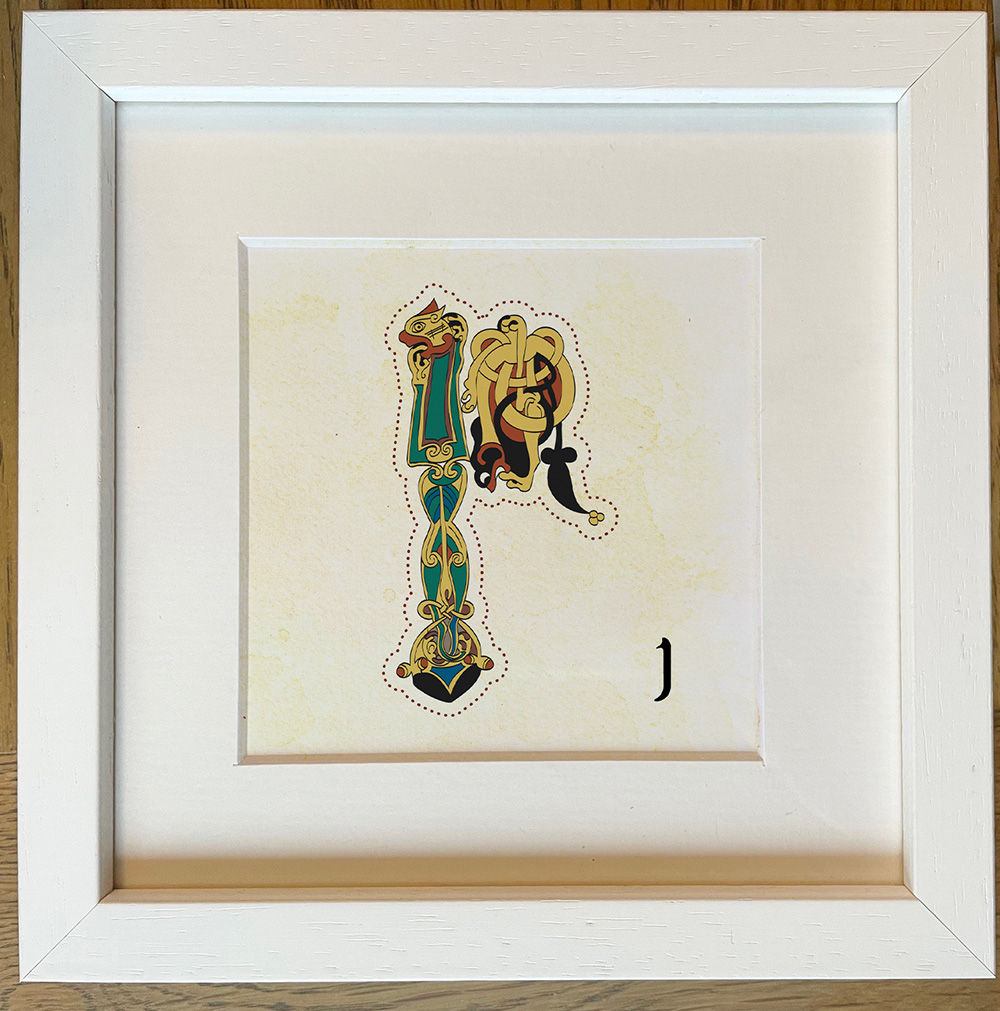 Celtic Illuminated Letter – J (Framed 6x6”)  (1) - Book of Kells