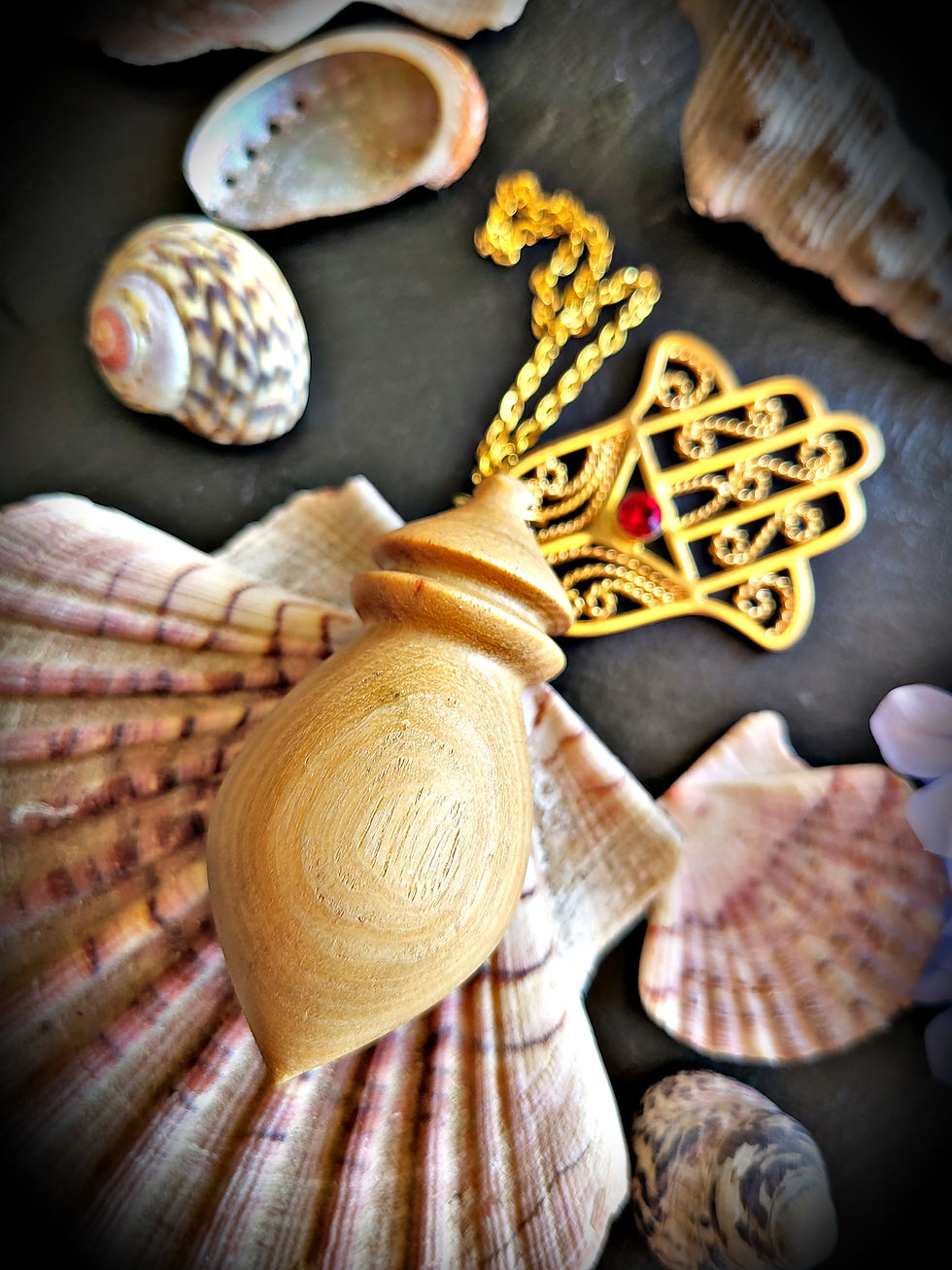 Miniature : "Khamsa" Pendule de radiesthésie en bois