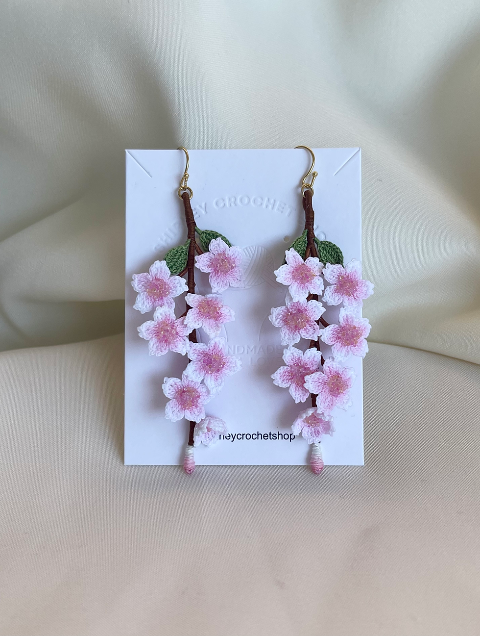 Thumbnail: Pink-White Cherry Blossom Long Earring