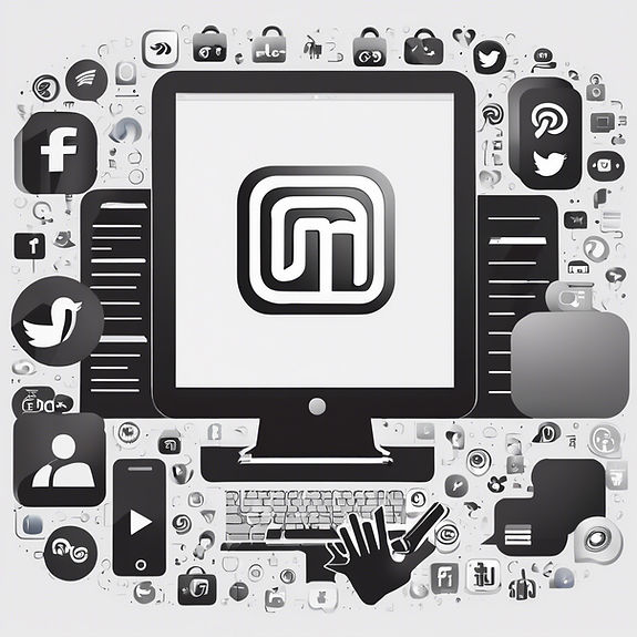 black, gray and white image with social media logos on a computer screen.jpg