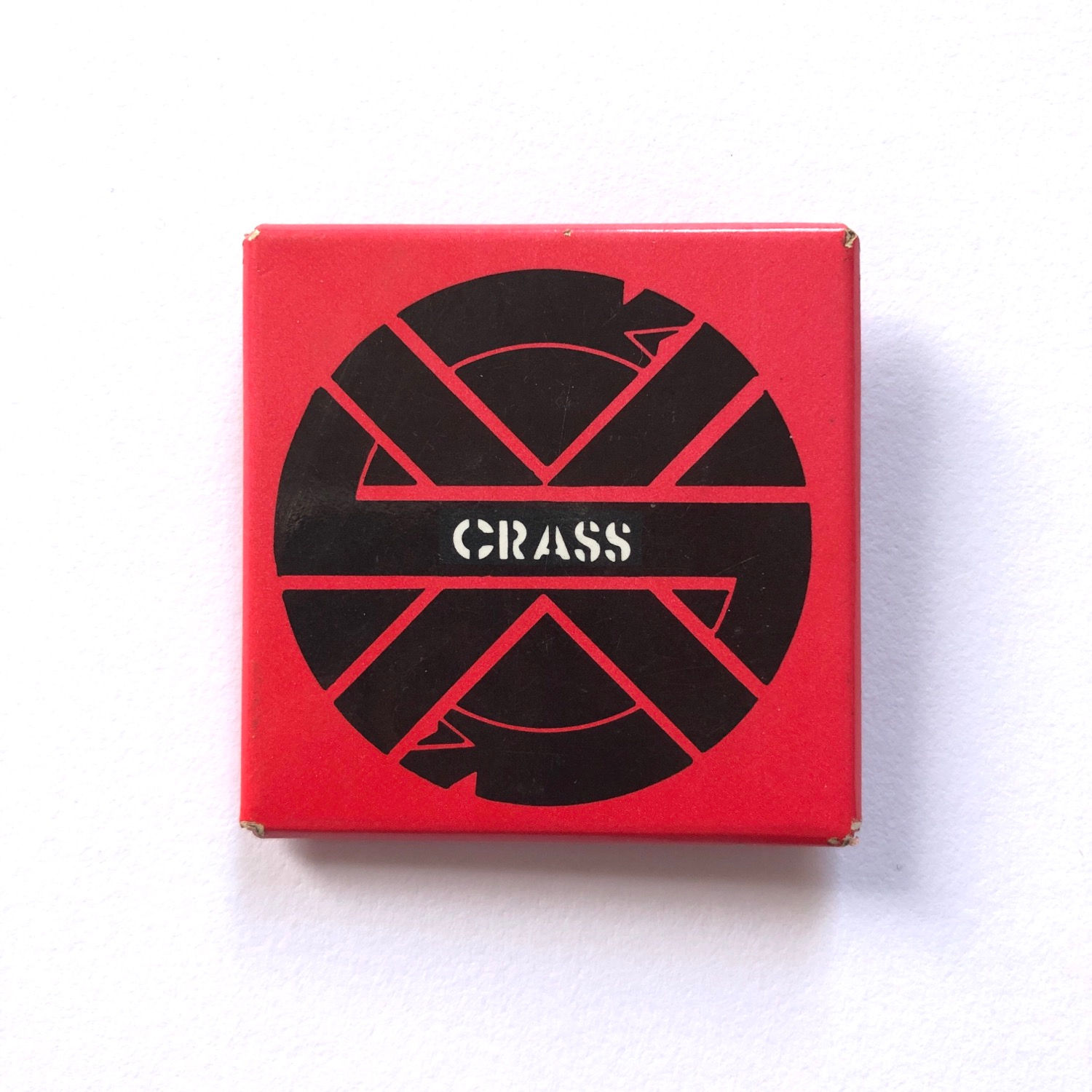 Vintage Crass square pin Badge 