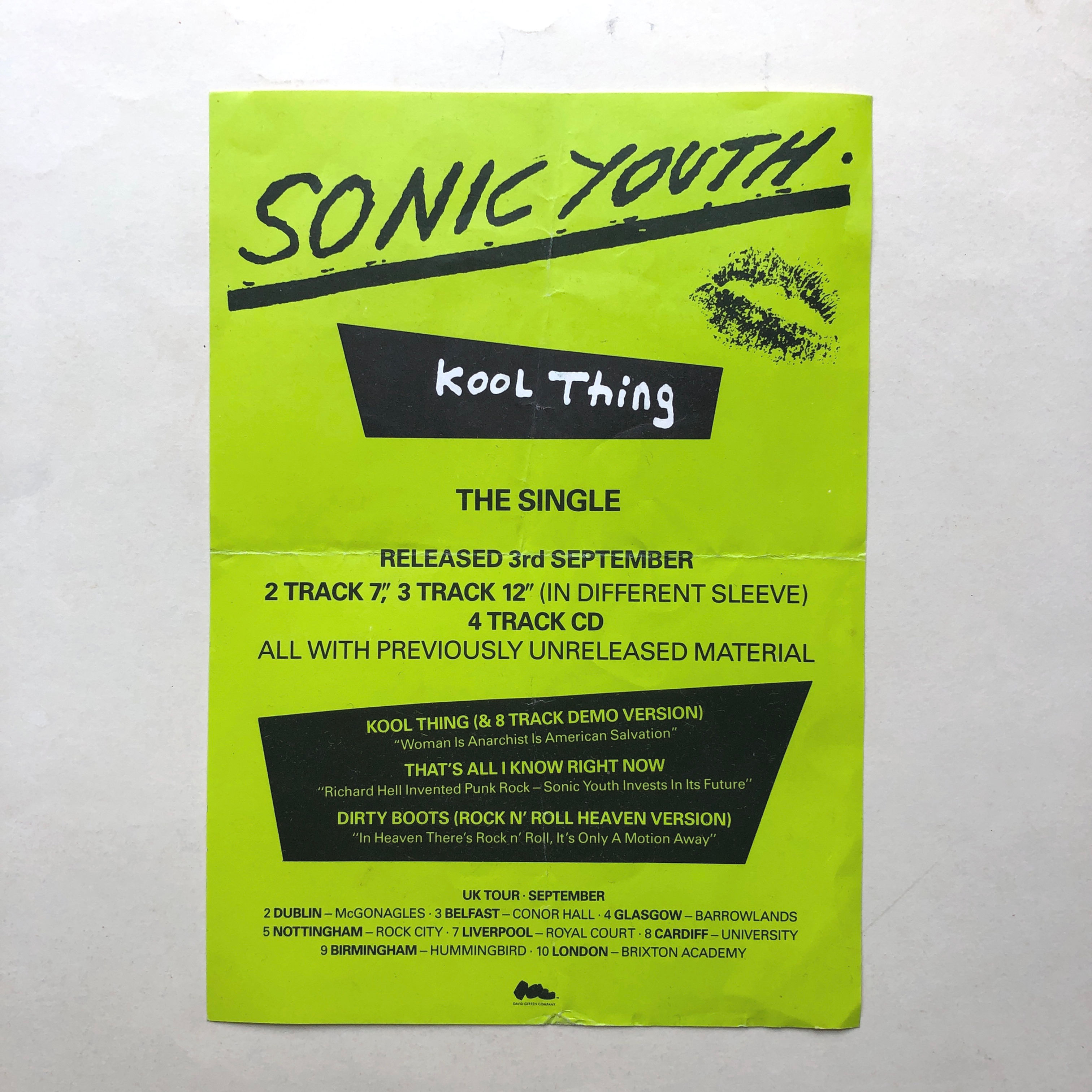 Original Sonic Youth Kool Thing Promo Flyer