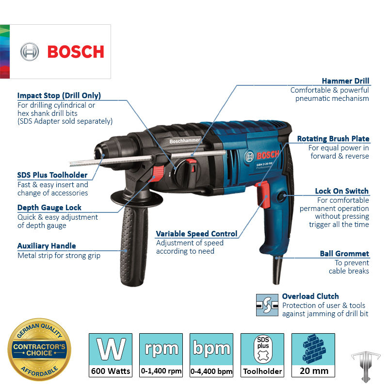 Thumbnail: Bosch GBH 2-20 RE Professional SDS-Plus Rotary Hammer