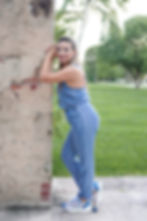 Model Wearing Denim Style Sleeveless Jumpsuit