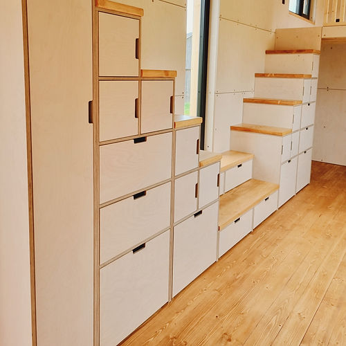 Storage stairs in a tiny house