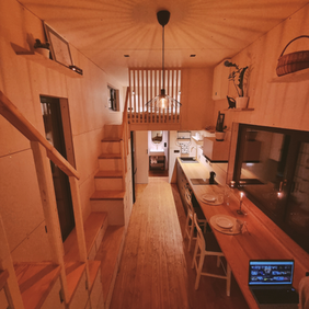 tiny house at night