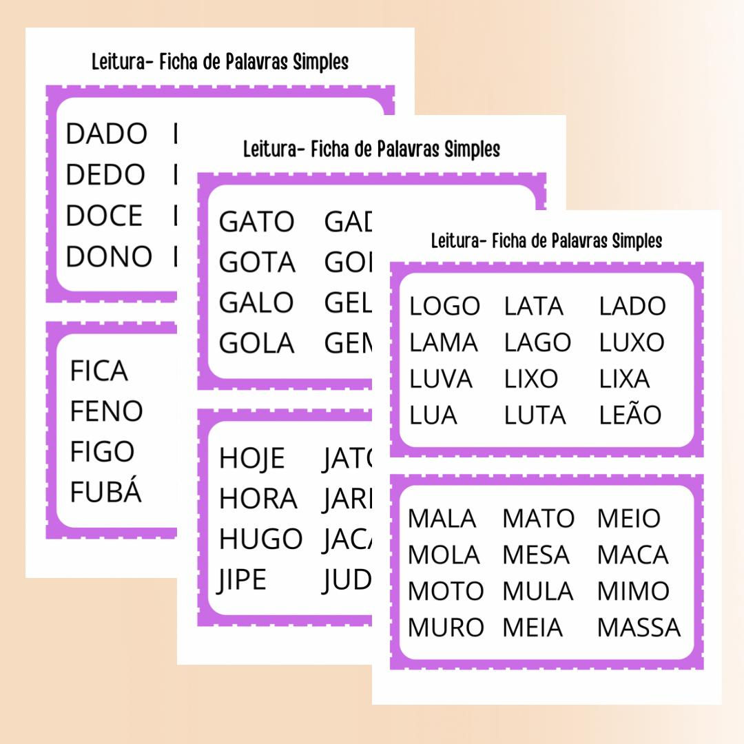Leitura: Ficha de Palavras Simples
