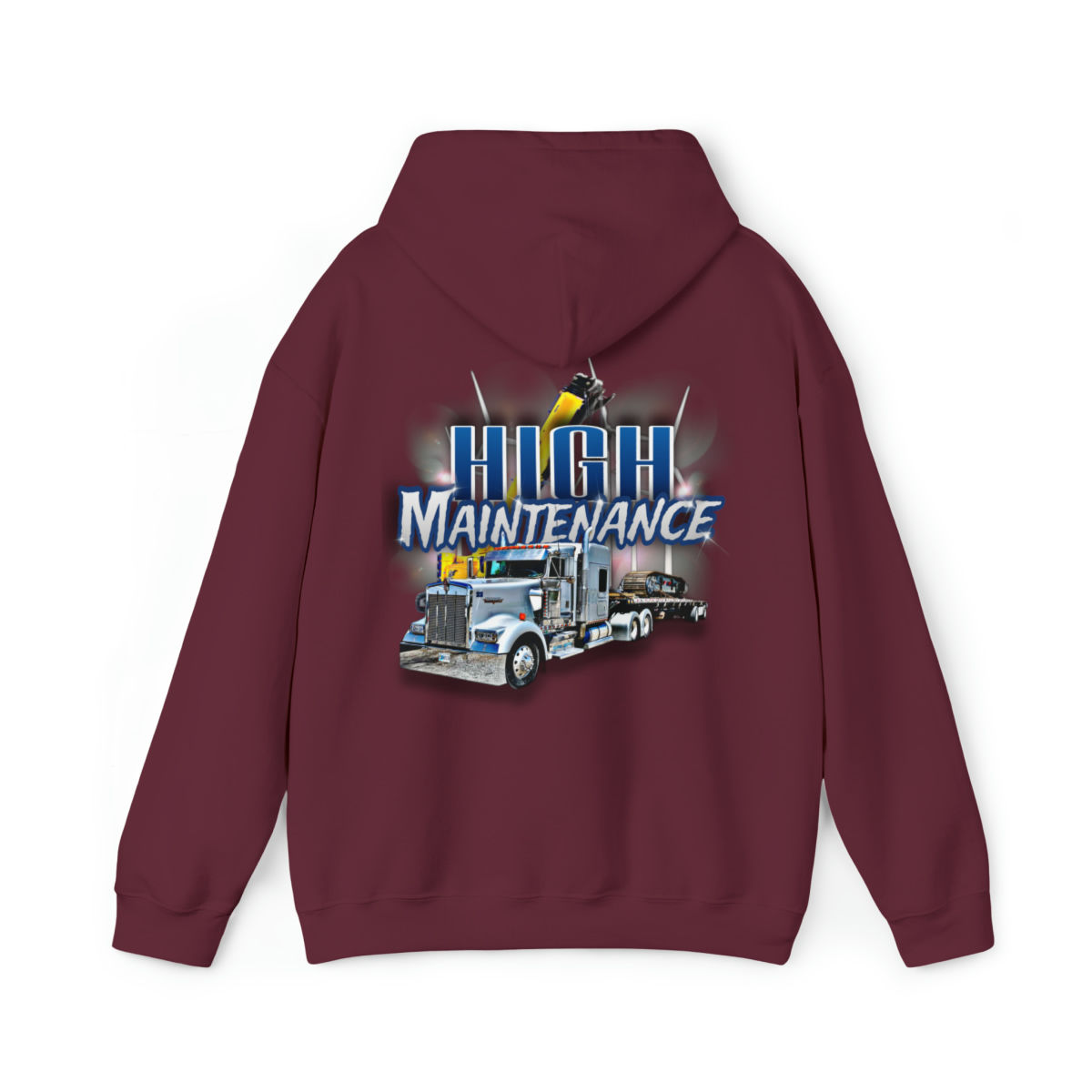 High Maintenance Semi Truck Graphic Unisex Hooded Sweatshirt Double Sided