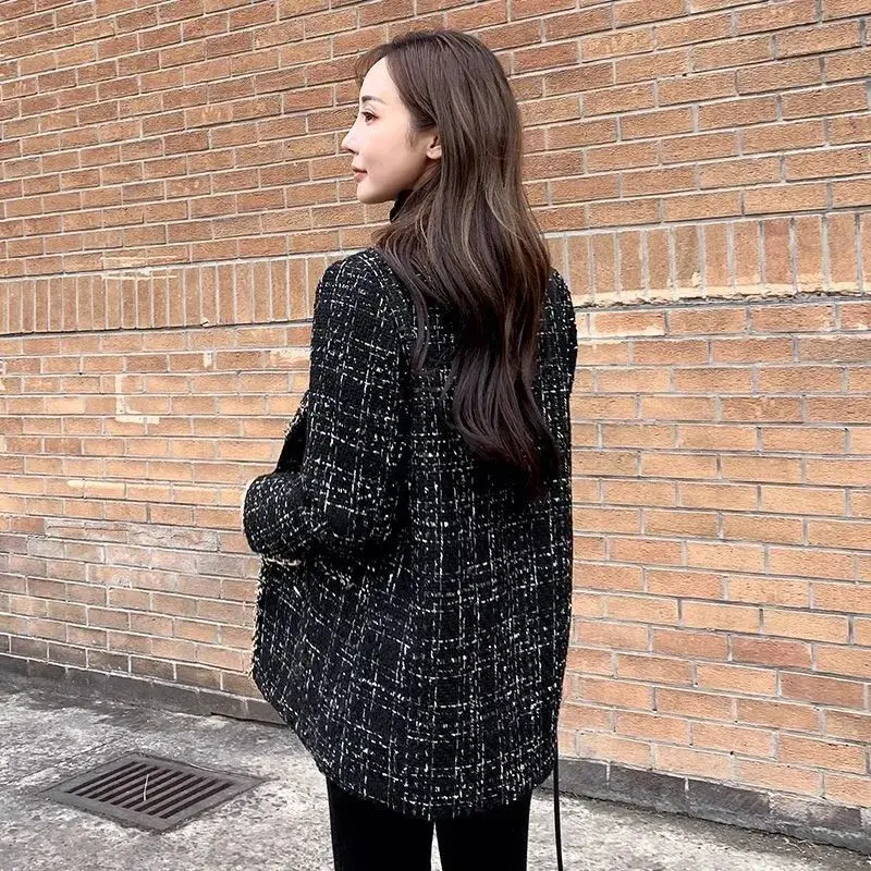 Thumbnail: Plaid Tweed Blazer Jacket Woman Outerwear Winter Women's Coat Vintage Luxury