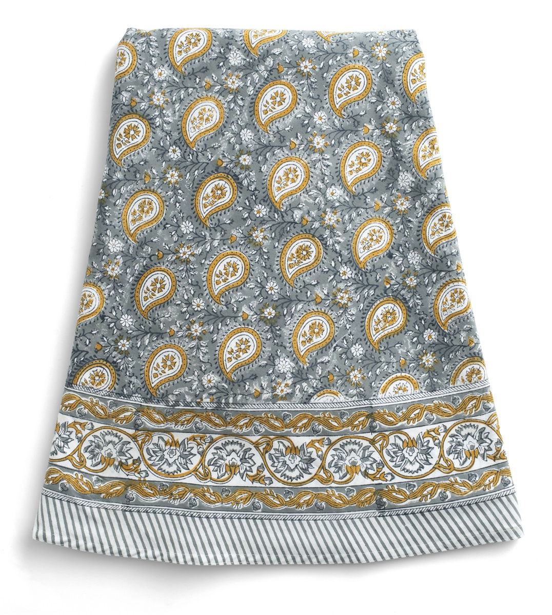 Round Block Print Tablecloth In Blue / Ochre