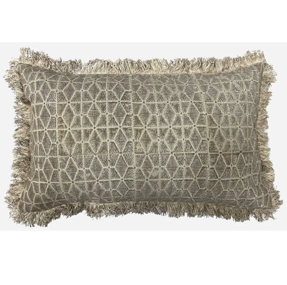 Geo Block Print Cushion In Green