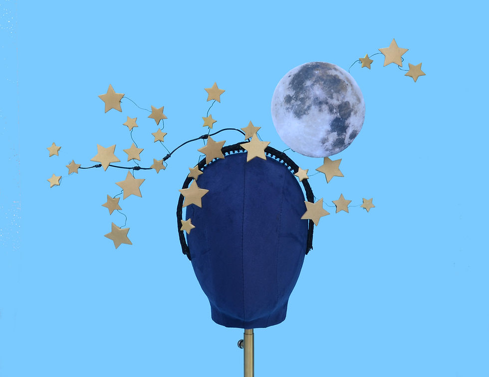 Thumbnail: Silver Star & Moon Headdress Fascinator – Hedy Lamarr Inspired Hat – Celestial C