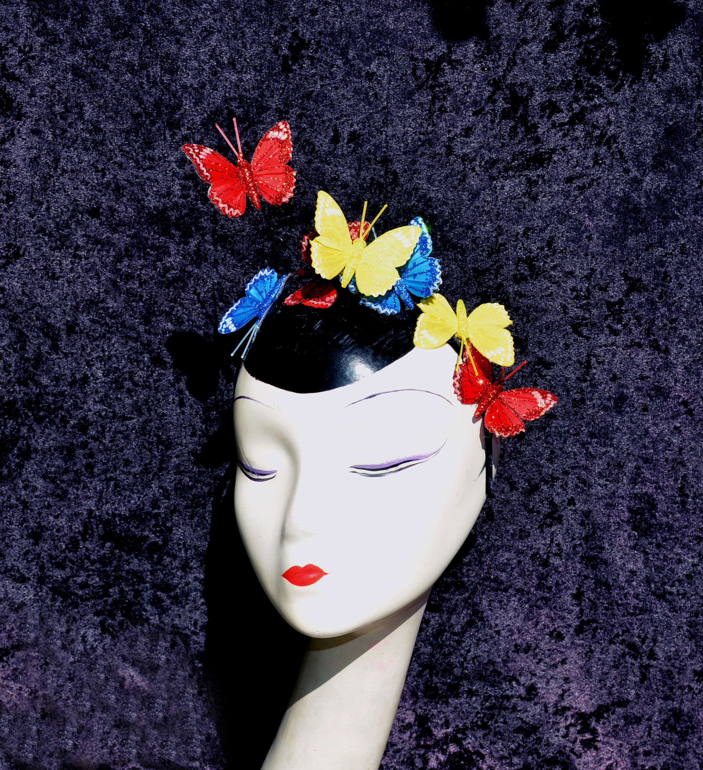 Pop Art Red, Blue, & Yellow Glitter Butterfly Fascinator Headband